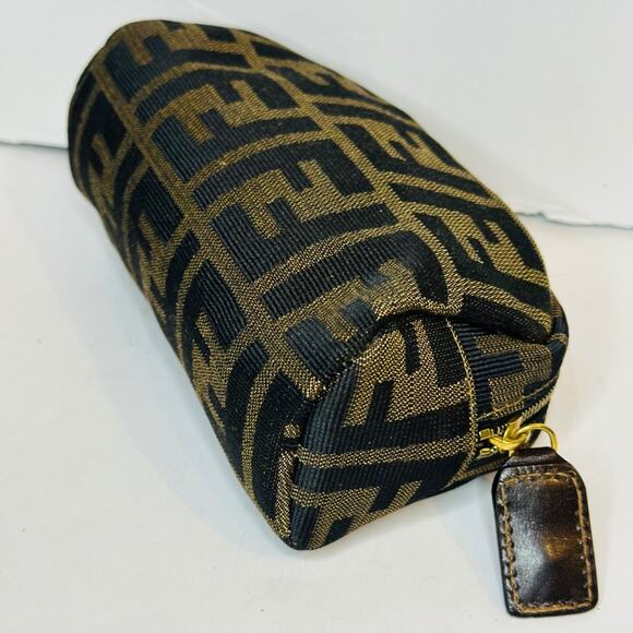 FENDI Zucca Mini Pouch Multi Case Canvas Leather Brown Zipper Authentic vintage - Picture 7 of 11